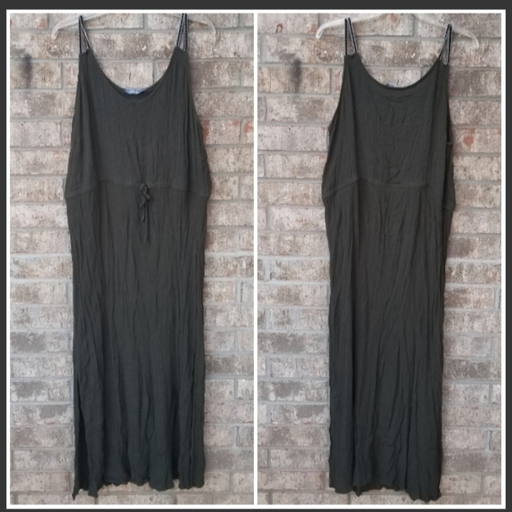 Signature Weekend OLive Green Gause Maxi Dress(Size 1X 18/20) Summer Cover-up